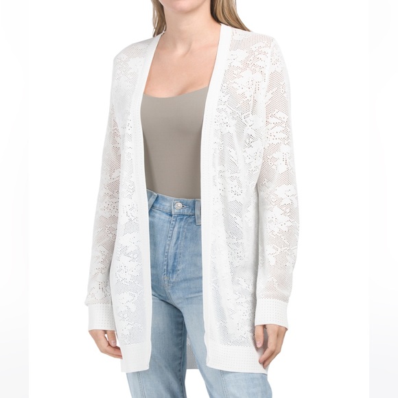 NEW RIO & RIAN Open Front Cardigan With Novelty Floral Stitch - Picture 1 of 4